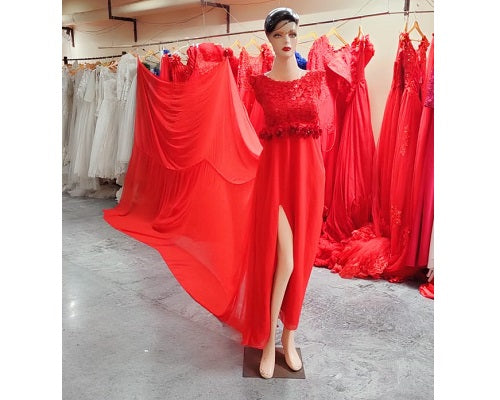 G601, Red Long Slit Cut Trail Prewedding Shoot Gown Size: All, Color: All