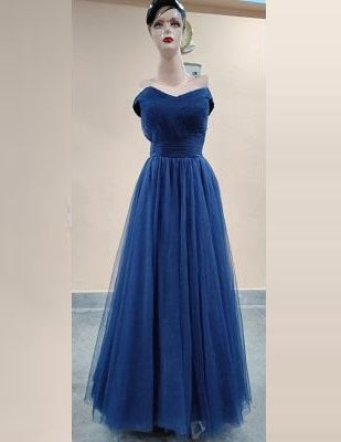 G436, Navy Blue Off Shoulder Evening Gown , Size: All, Color: All