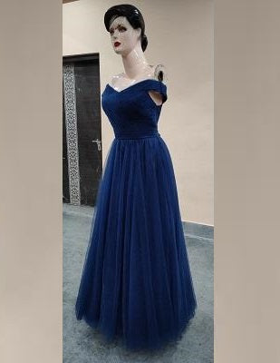 G436, Navy Blue Off Shoulder Evening Gown , Size: All, Color: All