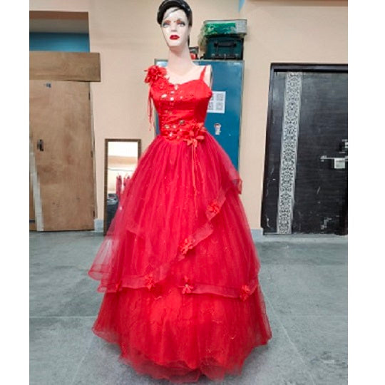 G158, Red Ball Gown One Shoulder, Size (XS-30 to L-38)