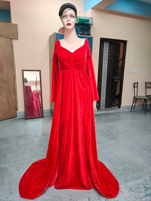 G24,Red Velvet Lycra maternity shoot Trail Gown, Size: All, Color: All