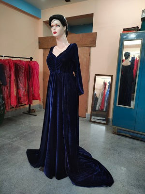 G14, Navy Blue Velvet Maternity Shoot Baby Shower Trail Lycra Body Fit Gown, Size: All, Color: All