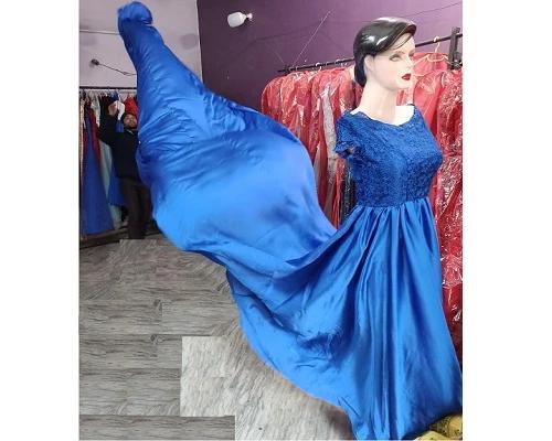 G400, Royal Blue Satin Long Trail Maternity Shoot Gown, Size: All, Color: All