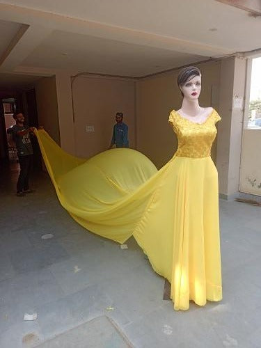 G378, Yellow prewedding Shoot Long Trail Gown, Size: All, Color: All