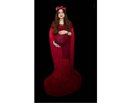 G181 (5) Wine Maternity Shoot Long Sleeves Trail Baby Shower Lycra Fit Gown, Size: All, Color: All