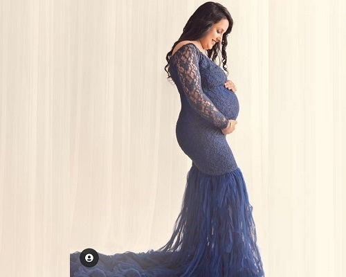 G221, Navy Blue Fish Cut Maternity Shoot Baby Shower Gown, Size: All, Color: All