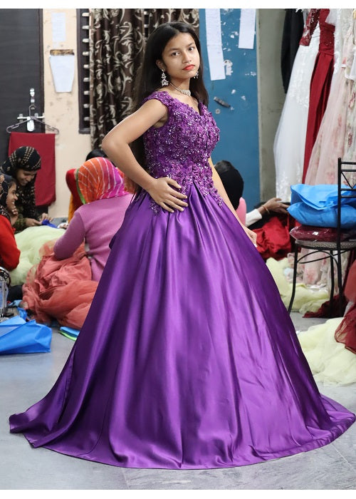 G131,Purple Satin Off Shoulder Ball gown, Size: All, Color: All