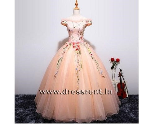 G11, Peach Floral Ball Gown, Size (XS-30 to L-38)