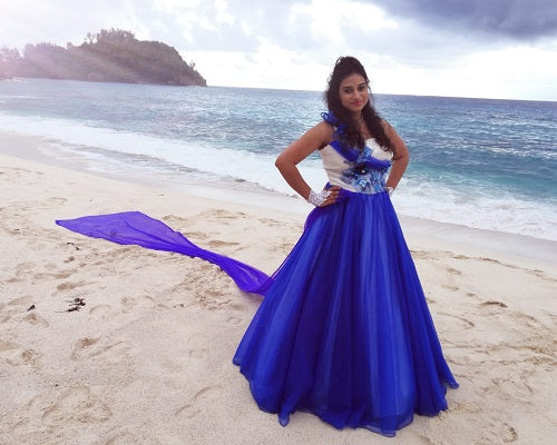 G166, Blue Prewedding Ball Gown, Size (XS-30 toL-38)