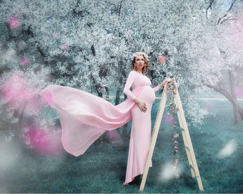 G156, Pink Maternity shoot Baby Shower Lycra Body Fit Gown, Size: All, Color: All