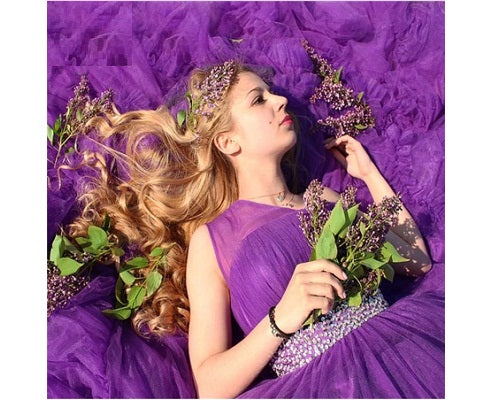 G240, Luxury Purple Ruffle Long Trail Ball Gown Size: All, Color: All