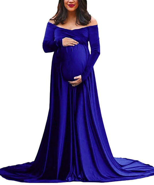G14, Navy Blue Velvet Maternity Shoot Baby Shower Trail Lycra Body Fit Gown, Size: All, Color: All