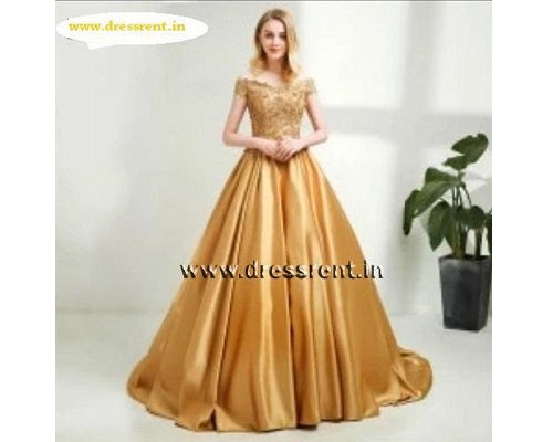 G176, Golden Off Shoulder Satin Ball Gown, Size: All, Color: All