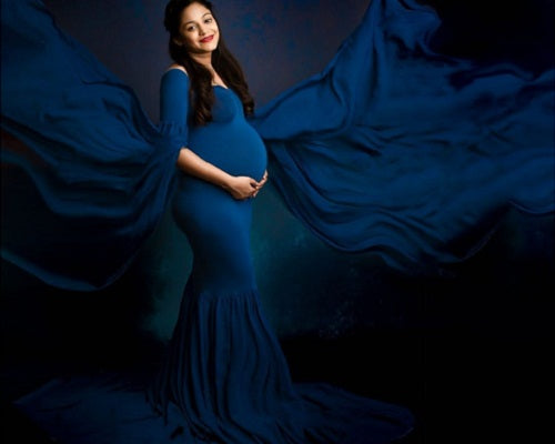 G207, Navy Blue Maternity Shoot Baby Shower Trail  Lycra Fit Gown, Size: All, Color: All