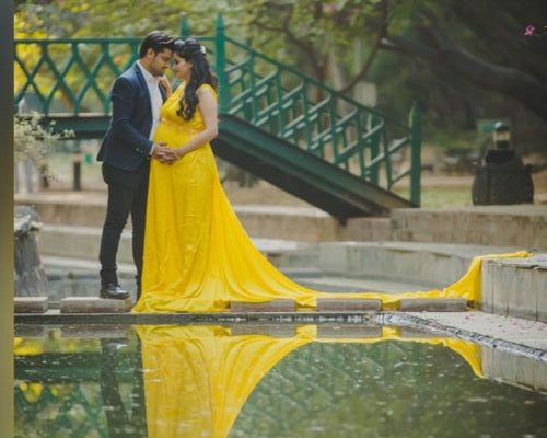 G178, Yellow Maternity Shoot Trail Baby Shower Gown, Size: All, Color: All