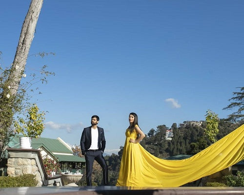 G178, Yellow Prewedding Shoot Infinity Long Trail Gown Size: All, Color: All
