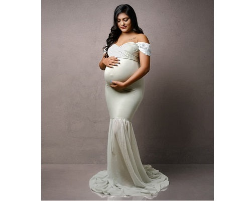 G48,Light Green Maternity Shoot Trail Baby Shower Lycra Body Fit Gown, Size: All, Color: All