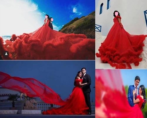 G137, Luxury Red Puffy Cloud Trail Ball Gown,  Size: All, Color: All