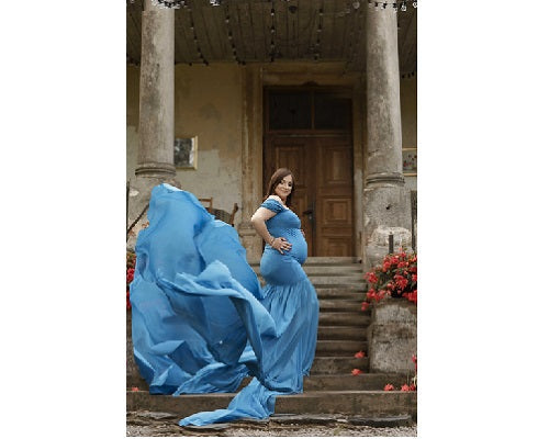 G46,Blue Maternity Shoot Trail Baby Shower Lycra Body Fit Gown, Size: All,Color: All