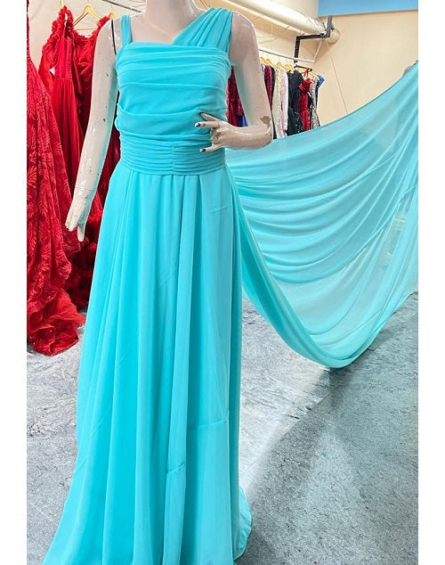 G375, Ocean Green One Shoulder Prewedding Long Trail Gown, Size: All, Color: All