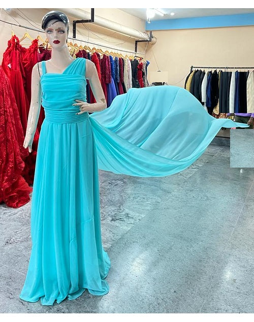 G375, Ocean Green One Shoulder Prewedding Long Trail Gown, Size: All, Color: All