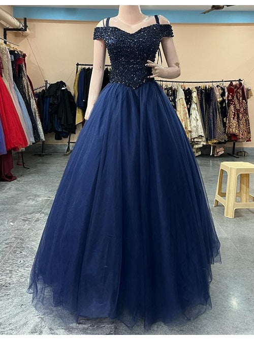 Navy Blue Evening Gowns Long Satin Split Prom Dresses S6535 –  Simplepromdress