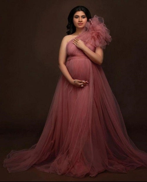 G419, Watermelon Maternity One Shoulder Gown, Size: All, Color: All