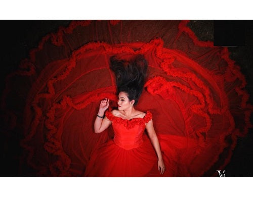 G137, Luxury Red Puffy Cloud Trail Ball Gown, Size: All, Color: All