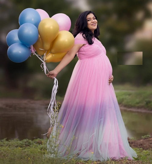 G322, Pink Multi Shade Maternity Shoot Gown, Size: All, Color: All