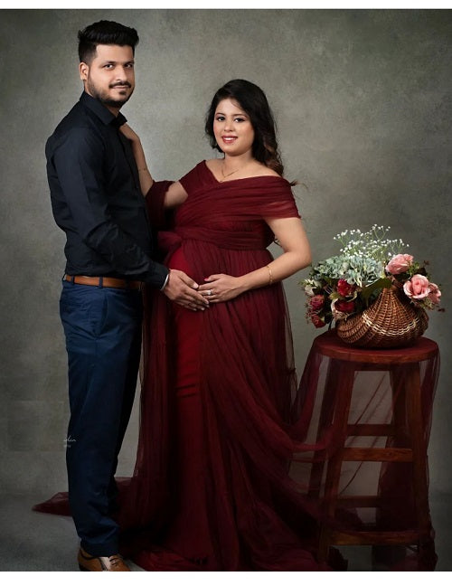 G422, Dark Wine Maternity Shoot Gown, Size: All, Color: All