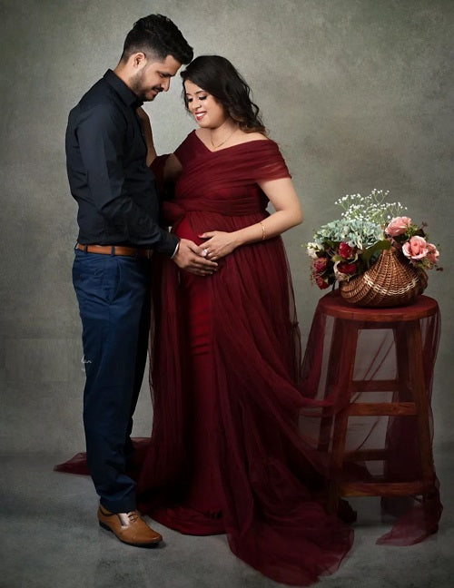 G422, Dark Wine Maternity Shoot Gown, Size: All, Color: All