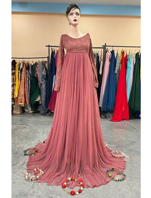 G545, Peach Pre Wedding Shoot Trail Gown, Size: All, Color: All