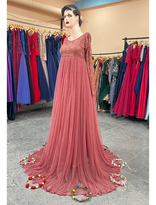 G545, Peach Pre Wedding Shoot Trail Gown, Size: All, Color: All