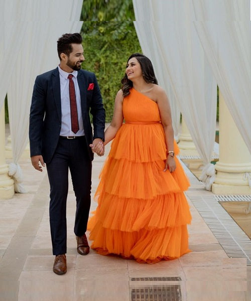 G737, Luxury Orange Infinity Frill Trail Ball Gown, Size: All, Color: All