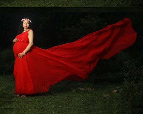 G600, Red Long Trail Maternity Shoot Baby Shower Gown, Size: All, Color: All