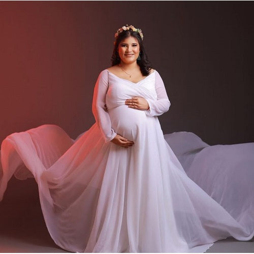 G444, White Trail Lycra Body Fit Maternity Gown, Size: All, Color: All