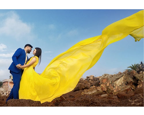 G178, Yellow prewedding Shoot Long Trail Gown, Size: All, Color: All