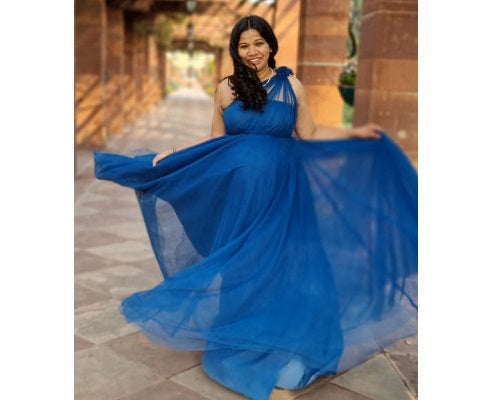 G319, Blue Maternity One Shoulder Gown, Size: All, Color: All