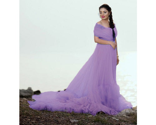 G77,  Lavender Frilled Prewedding  Shoot  Trail Gown, Size: All, Color: All