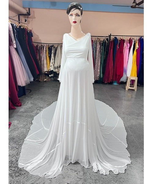 G444, White Trail Lycra Body Fit Maternity Gown, Size: All, Color: All