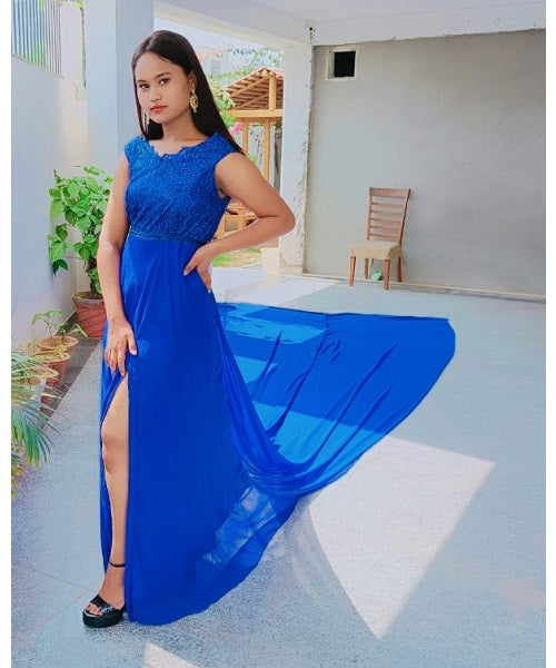 G302, Royal Blue Slit Cut Long Trail Prewedding Shoot Gown Size: All, Color: All