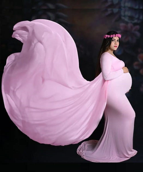 G156, Pink Maternity shoot Baby Shower Lycra Body Fit Gown, Size: All, Color: All