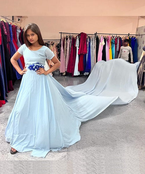 G27, Blueish Gray Prewedding Shoot Trail Gown, Size: All, Color: All