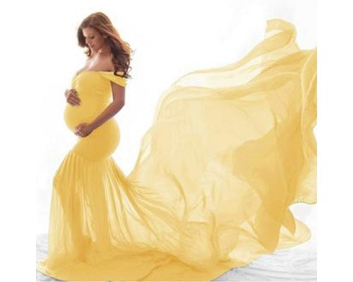 G379, Yellow Maternity Shoot Trail Baby Shower Gown, Size: All, Color: All