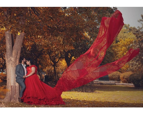 G137, Luxury Red Puffy Cloud Trail Ball Gown, Size: All, Color: All