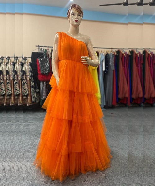 G737, Luxury Orange Infinity Frill Maternity Shoot Trail  Gown, Size: All, Color: All