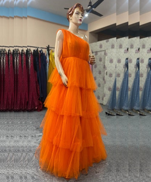 G737, Luxury Orange Infinity Frill Maternity Shoot Trail  Gown, Size: All, Color: All