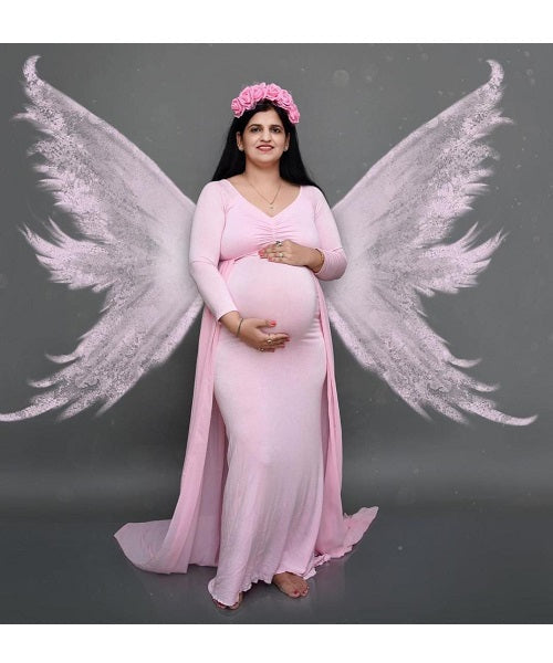 G156, Pink Maternity shoot Baby Shower Lycra Body Fit Gown, Size: All, Color: All