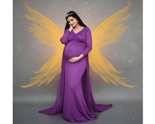 G41,Purple Maternity shoot Baby Shower Lycra Body Fit Gown, Size: All, Color: All