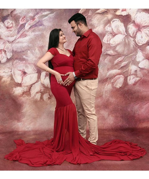 G231,Wine Red Maternity Shoot Baby Shower Trail Lycra Body Fit Gown, Size: All, Color: All